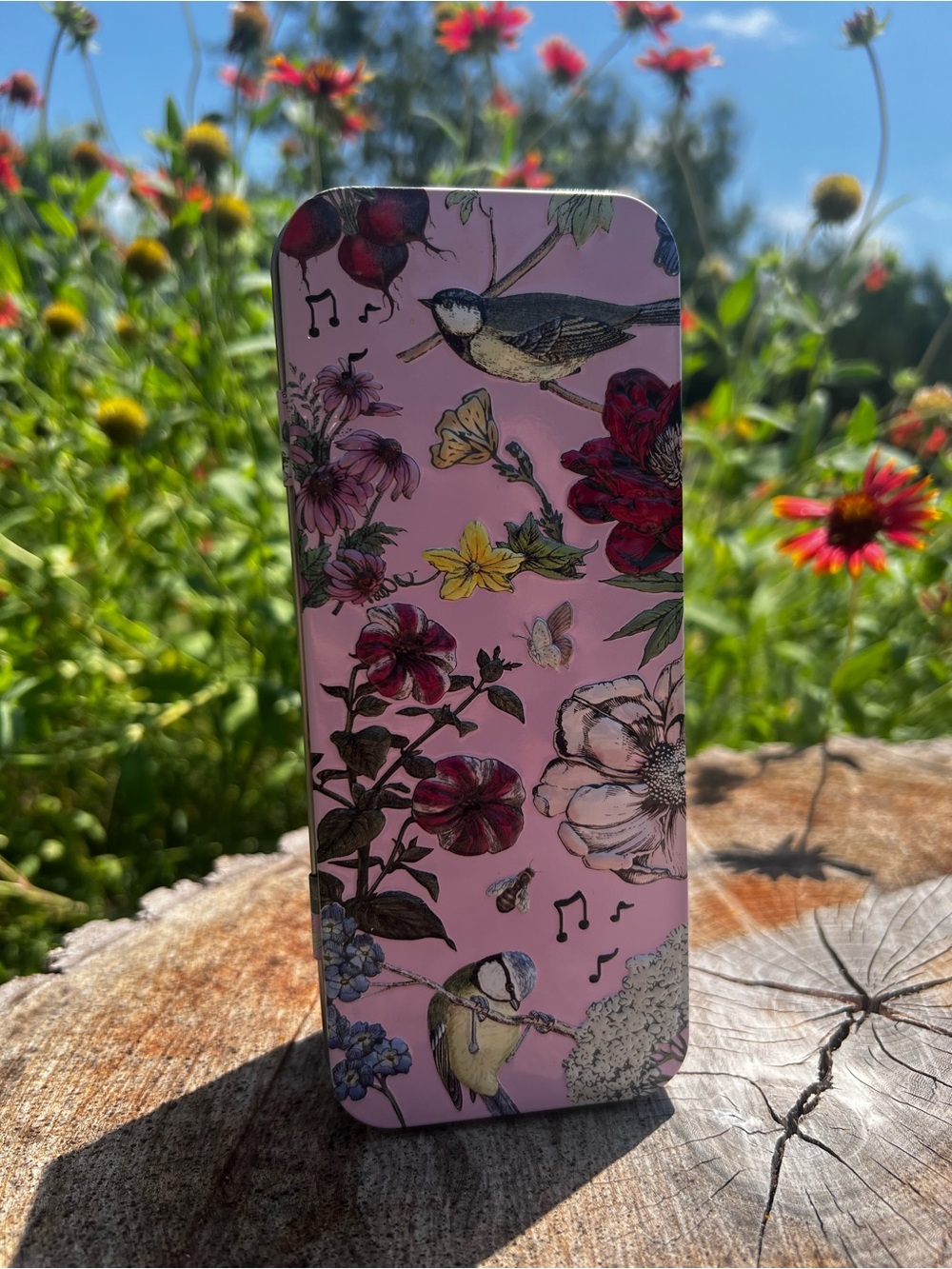 Floral & Bird Pink Body Oil Tin - Unbranded